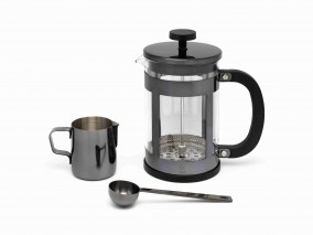 Sada na kávu Vicenza Shiny Black (French Press, odměrka, džbánek)